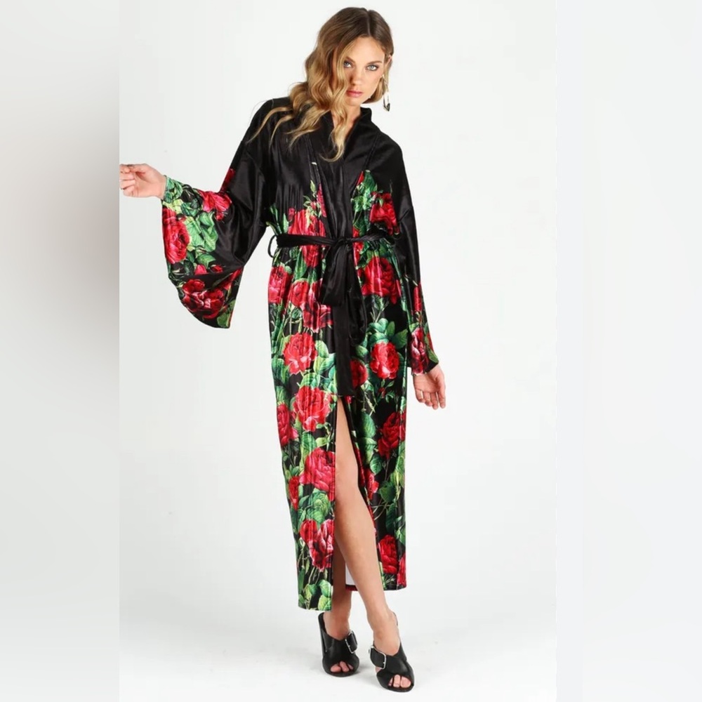 Black Milk roses are red velvet kimono /robe OSFA NWOT sold out! Limited edition